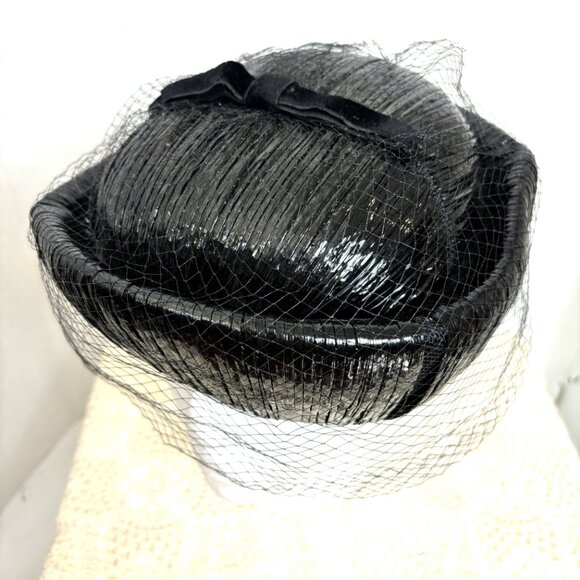 Vintage 50’s Favorette Blk Shiny Straw Hat main image 4